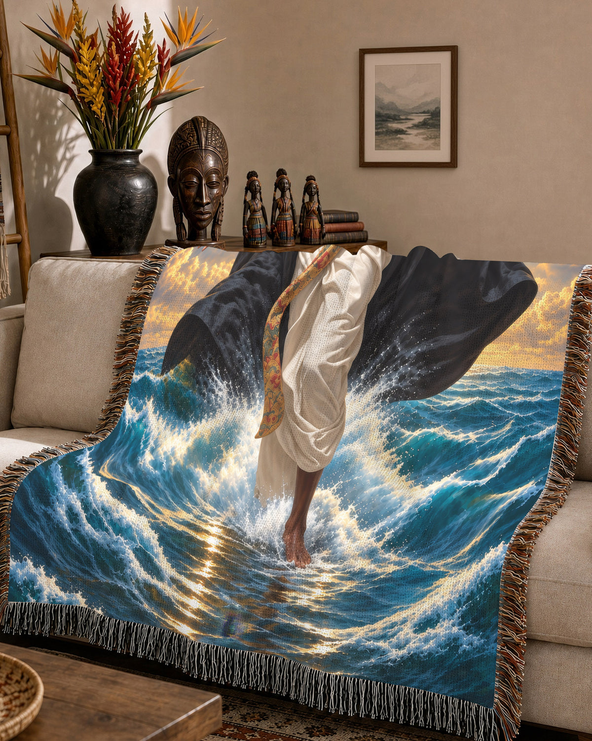 Black Jesus With Angels Walk On Water Blanket - Divine Gift