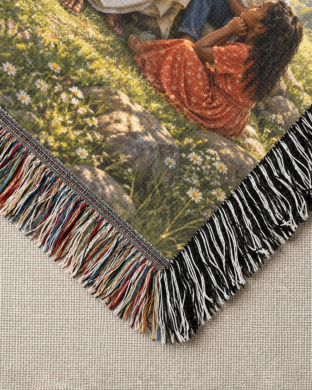 Black Jesus Teaching Children Under Tree Woven Blanket
