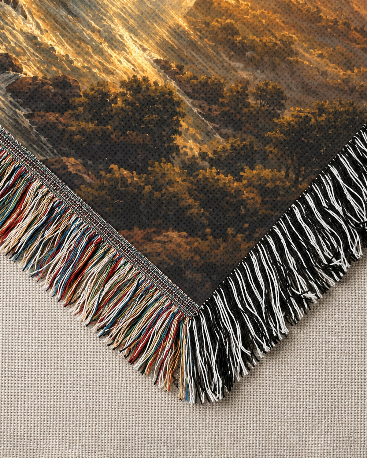 Black Jesus Golden Light River Woven Blanket - Heavenly Decor