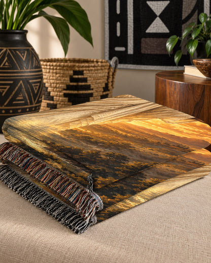 Black Jesus Golden Light River Woven Blanket - Heavenly Decor
