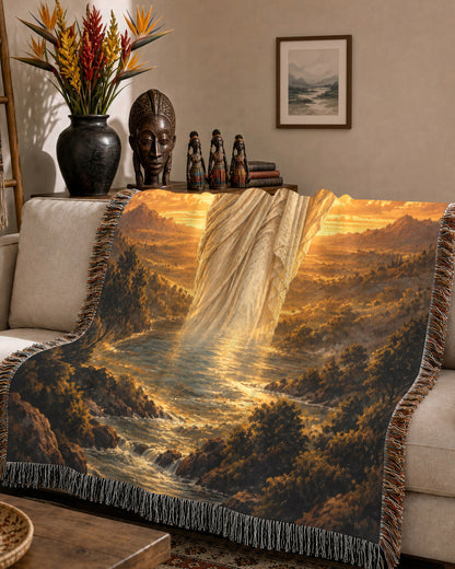 Black Jesus Golden Light River Woven Blanket - Heavenly Decor