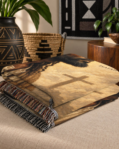 Black Jesus Crown Of Thorns Isaiah 53 5 Woven Blanket - Faith Throw