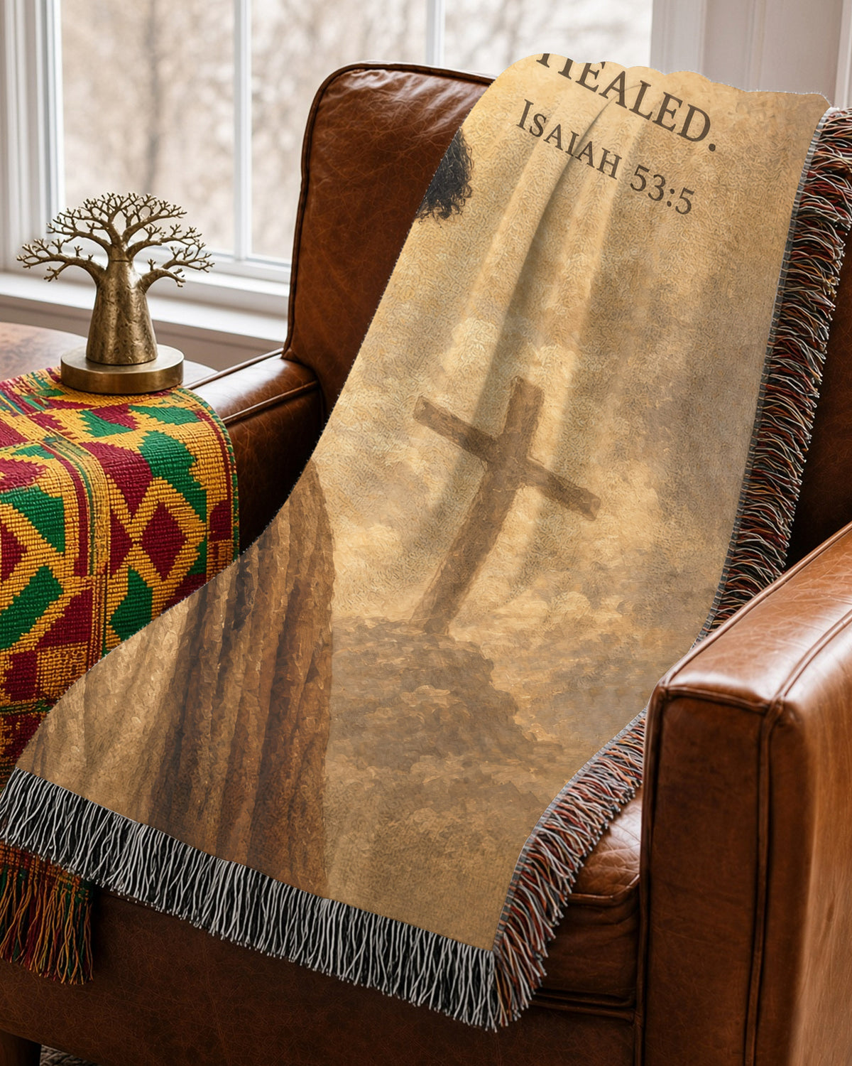 Black Jesus Crown Of Thorns Isaiah 53 5 Woven Blanket - Faith Throw
