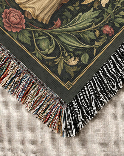 African American Jesus Botanical Floral Woven Tapestry Blanket