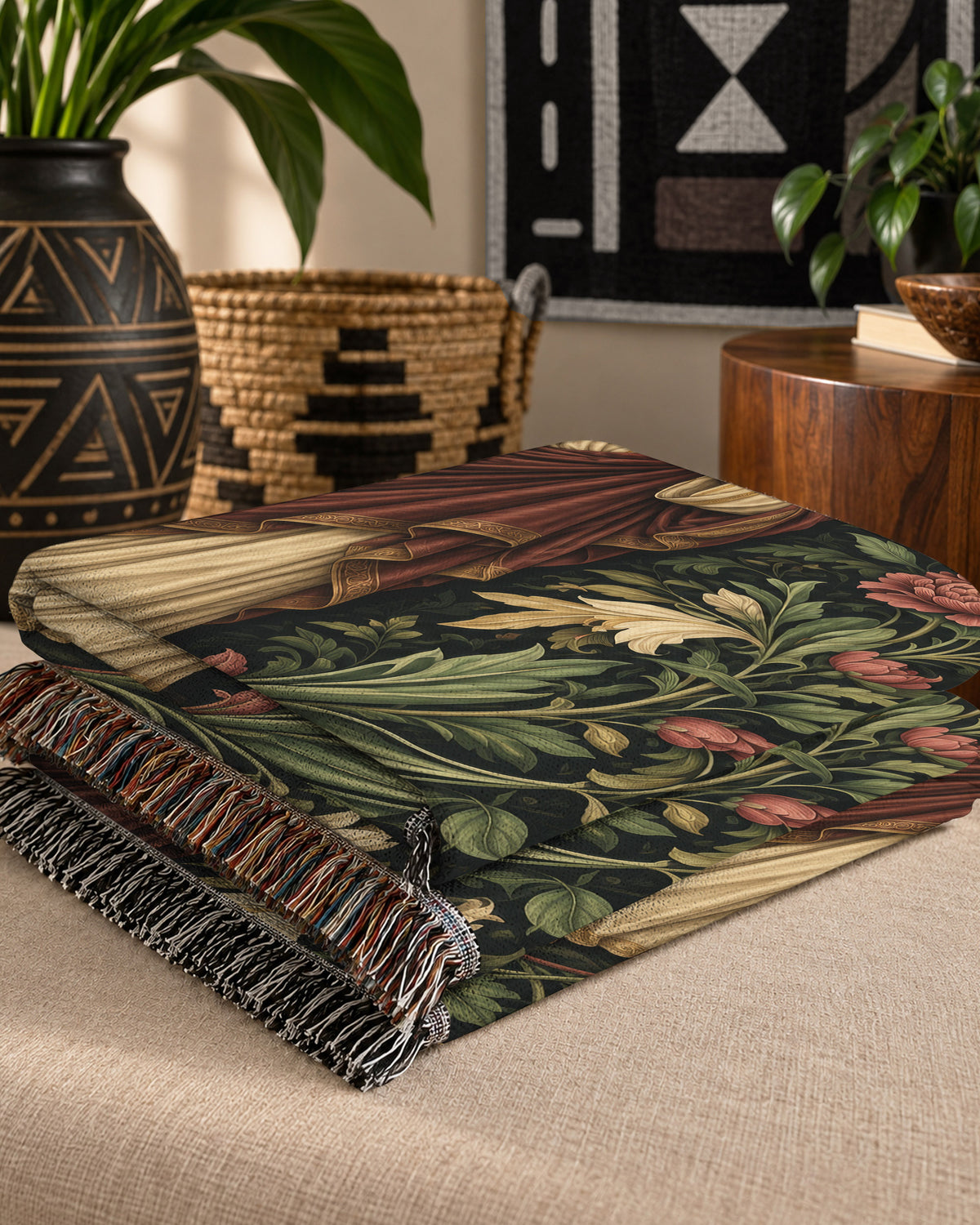 African American Jesus Botanical Floral Woven Tapestry Blanket