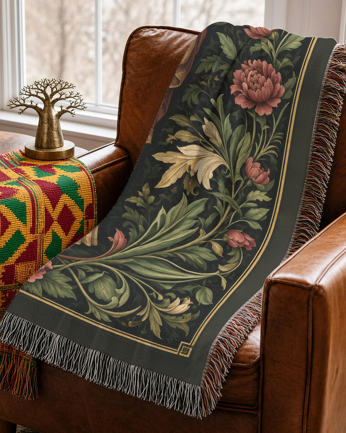 African American Jesus Botanical Floral Woven Tapestry Blanket