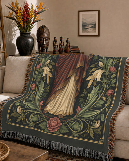 African American Jesus Botanical Floral Woven Tapestry Blanket