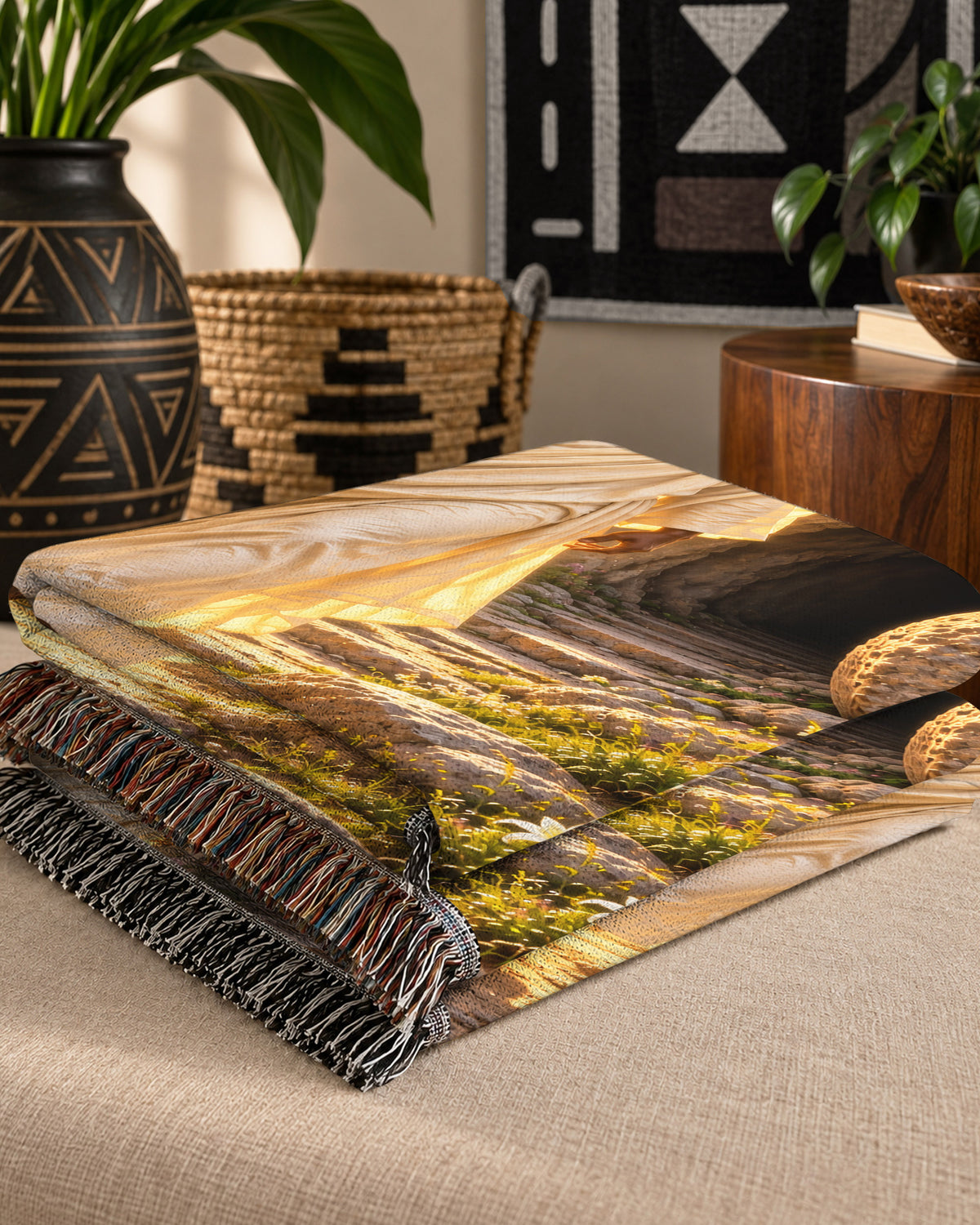 Black Jesus Resurrection Dawn Woven Throw Blanket - Easter Gift