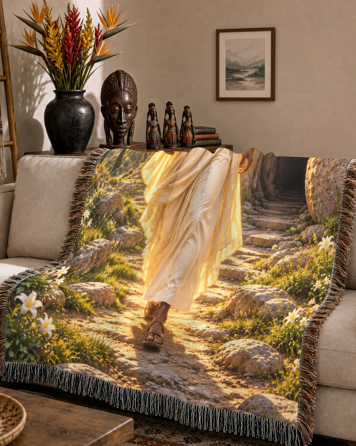 Black Jesus Resurrection Dawn Woven Throw Blanket - Easter Gift