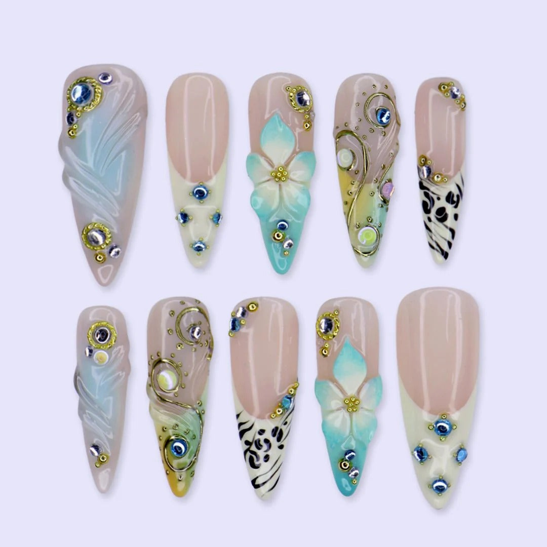 Azure Blossom Press On Nails