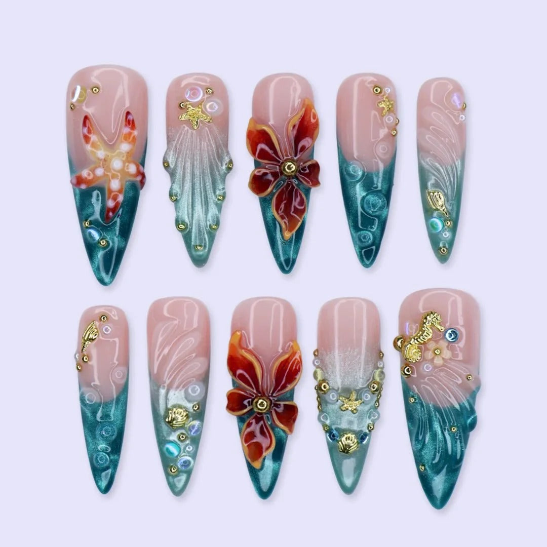 Emerald Tide Press On Nails