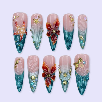 Emerald Tide Press On Nails