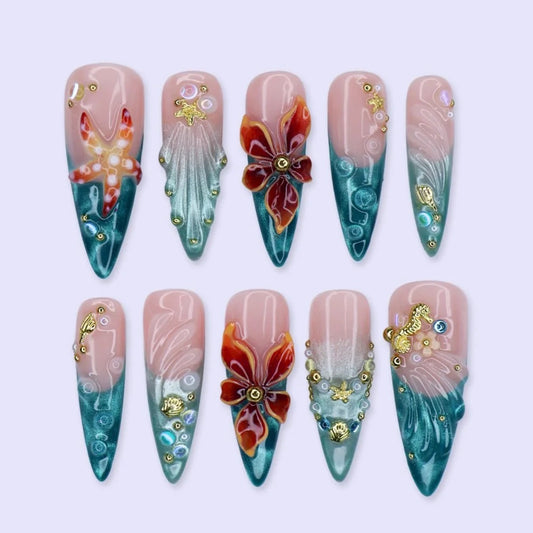 Emerald Tide Press On Nails