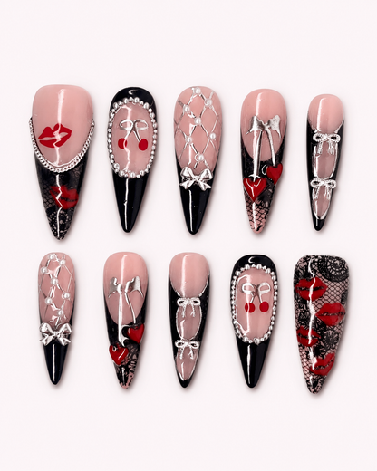 Black French Cherry Press On Nails