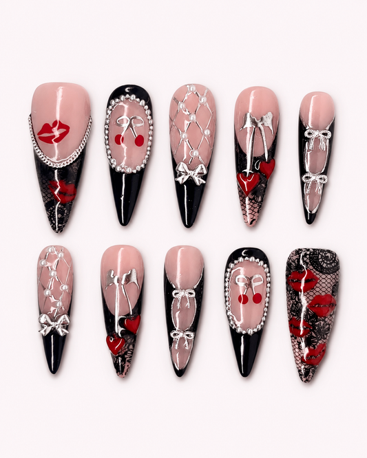 Black French Cherry Press On Nails