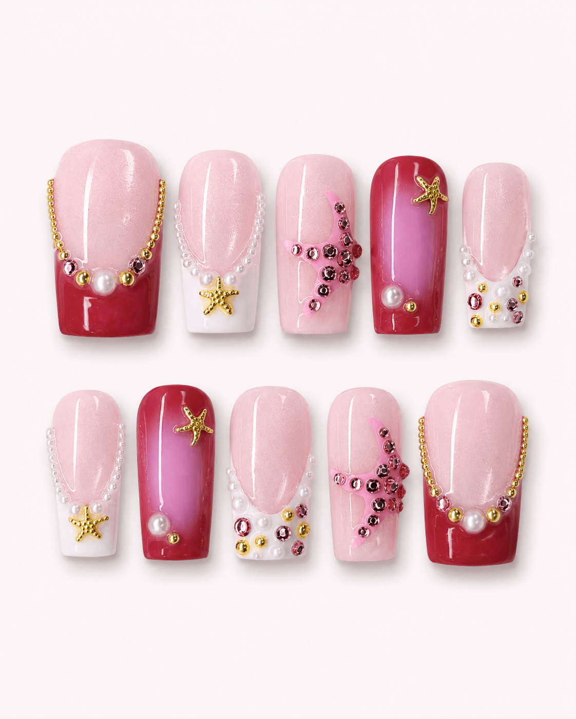 Pink Starfish Ocean Press On Nails