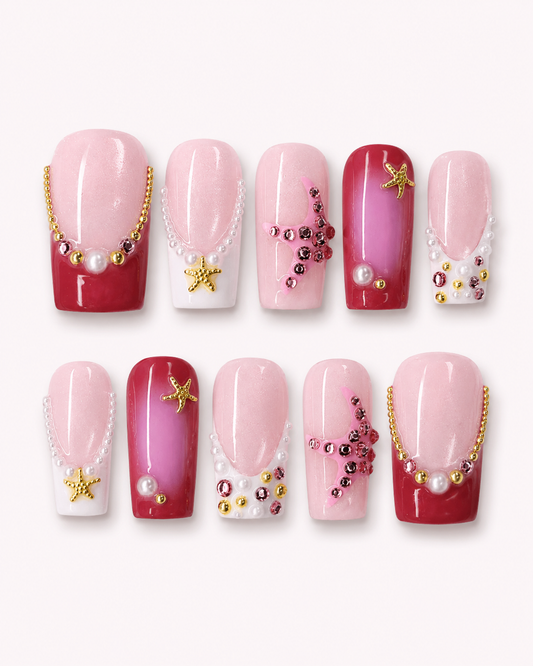 Pink Starfish Ocean Press On Nails