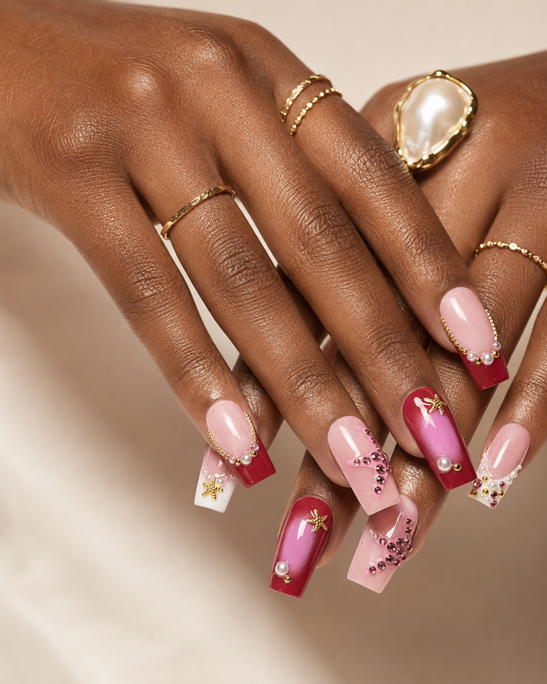 Pink Starfish Ocean Press On Nails