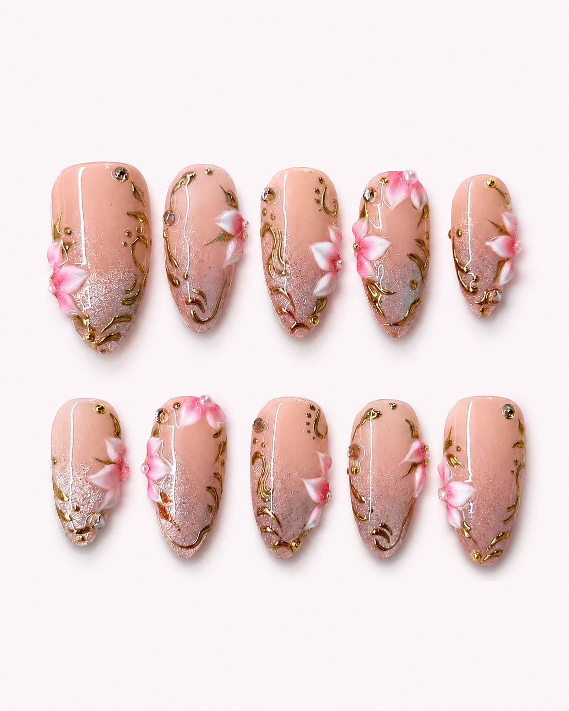 Gilded Champagne Floral Press On Nails
