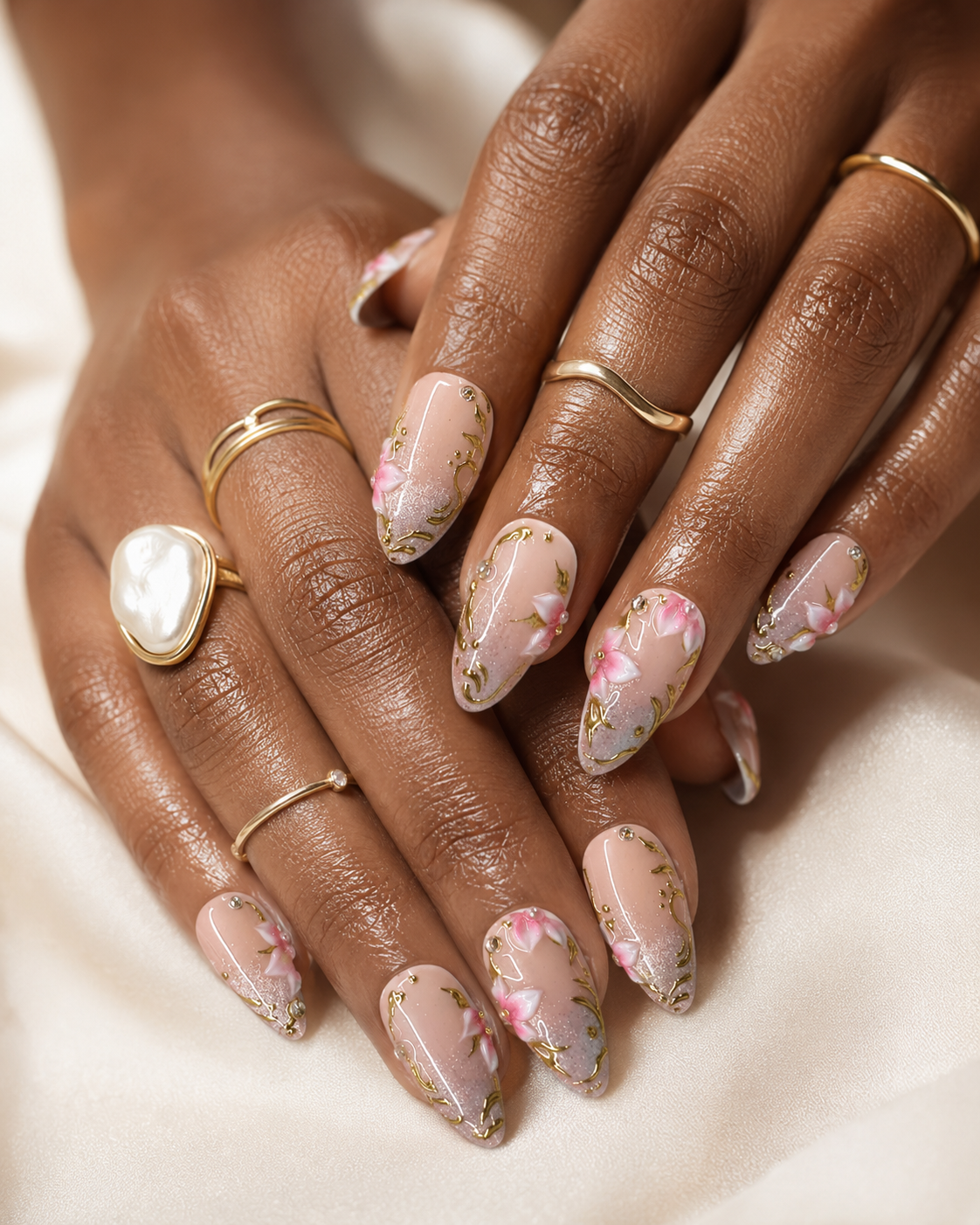 Gilded Champagne Floral Press On Nails