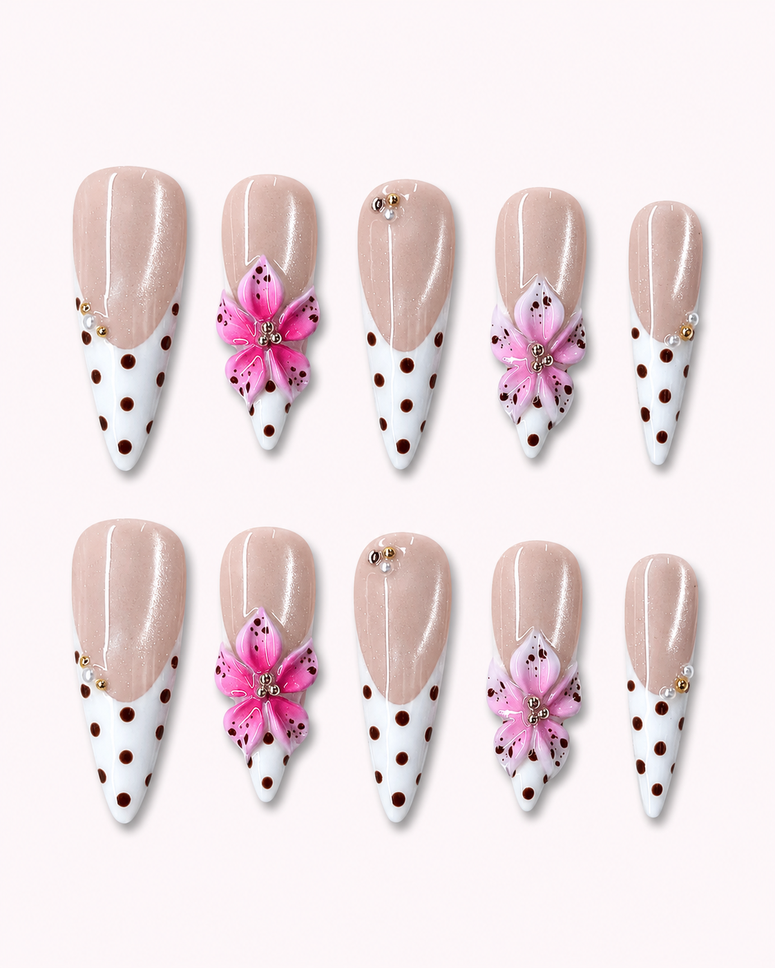 Berry Polka Floral Press On Nails