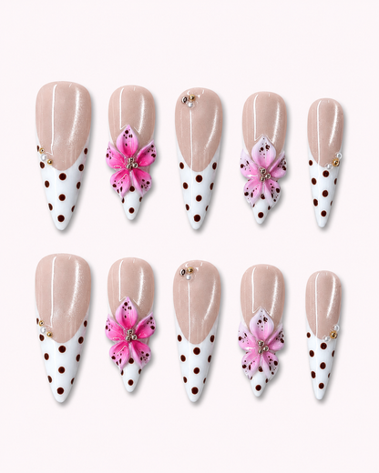 Berry Polka Floral Press On Nails