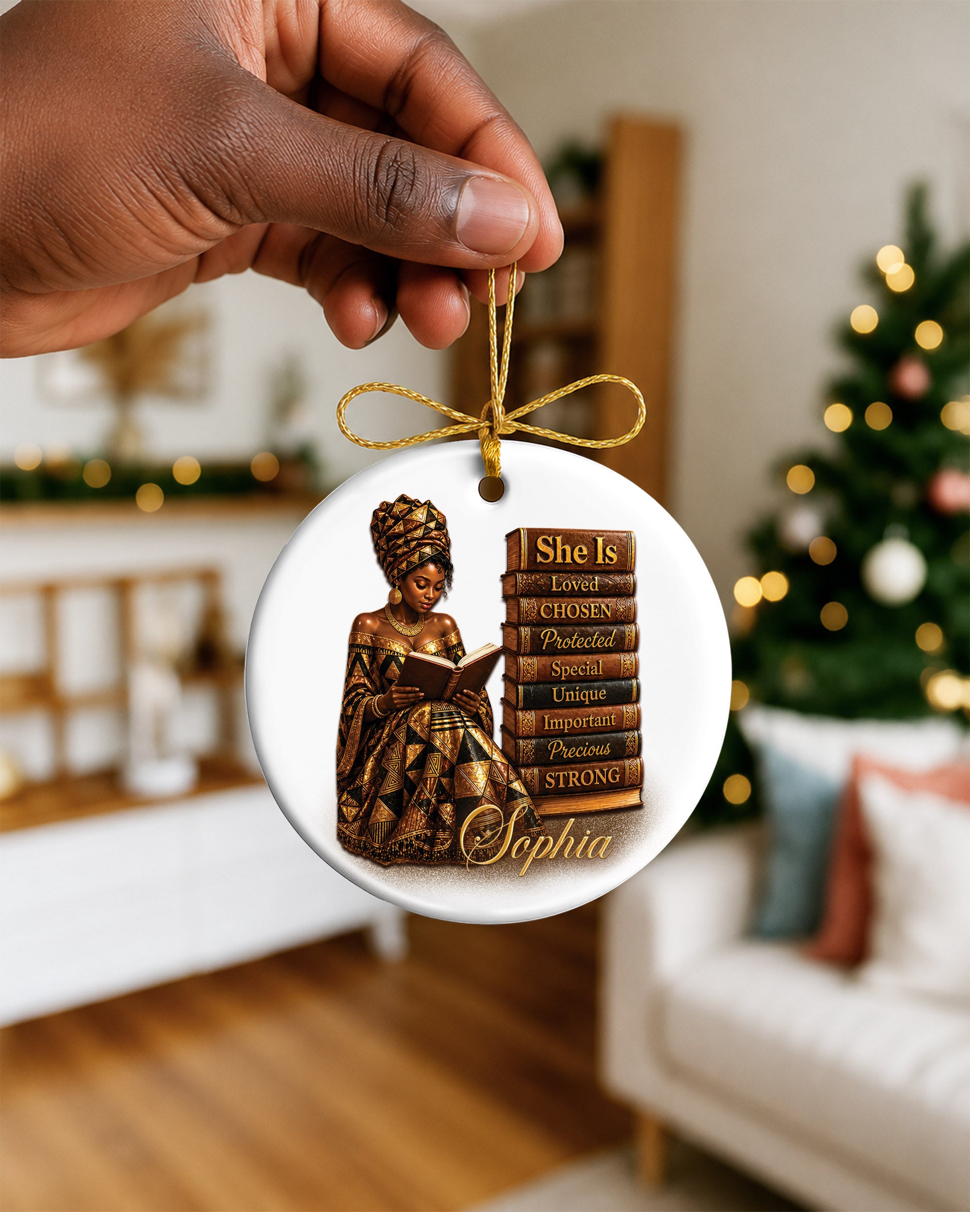 Personalized Black Heritage Ornament - African American Woman Reading Book Christmas Keepsake