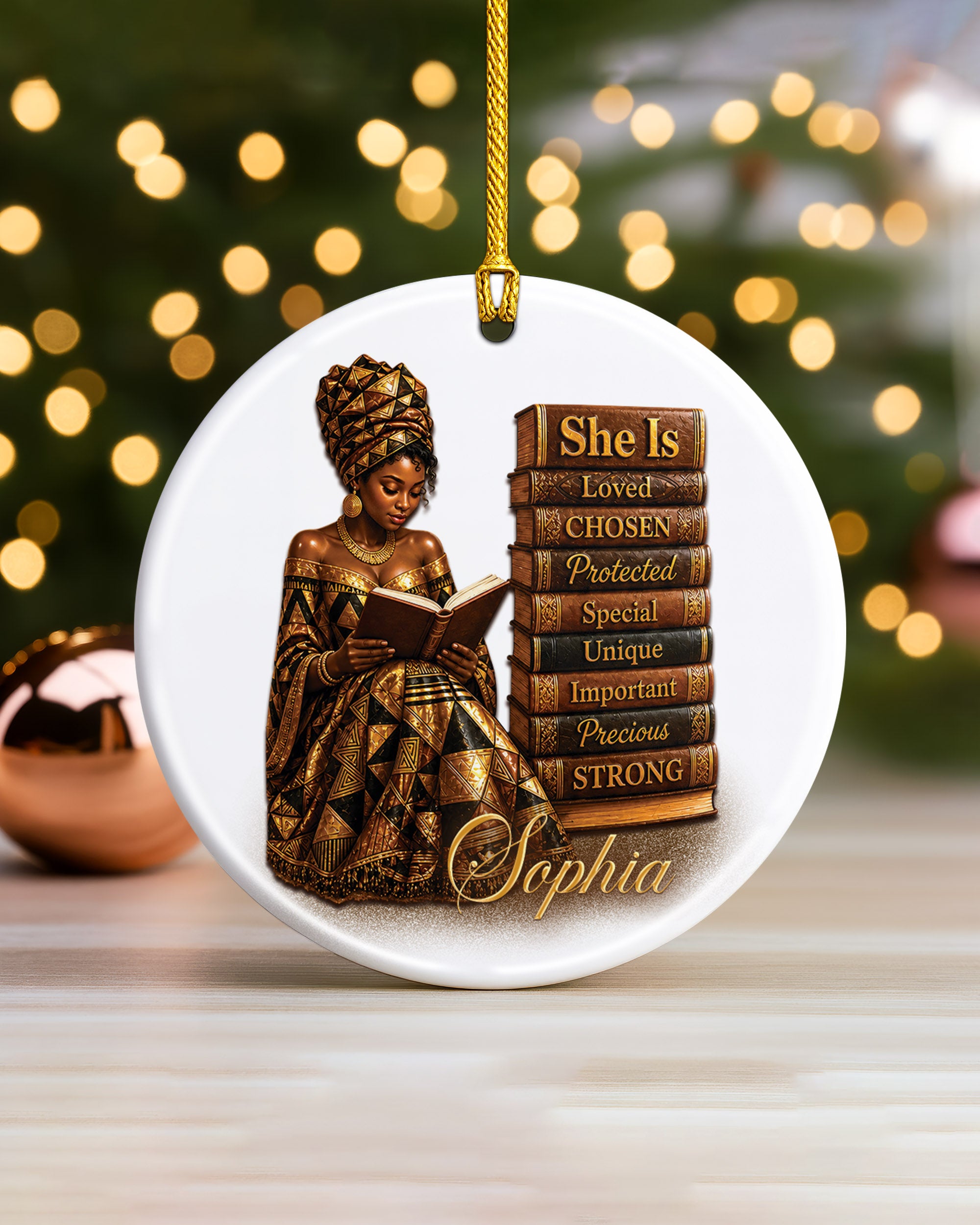 Personalized Black Heritage Ornament - African American Woman Reading Book Christmas Keepsake