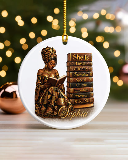 Personalized Black Heritage Ornament - African American Woman Reading Book Christmas Keepsake
