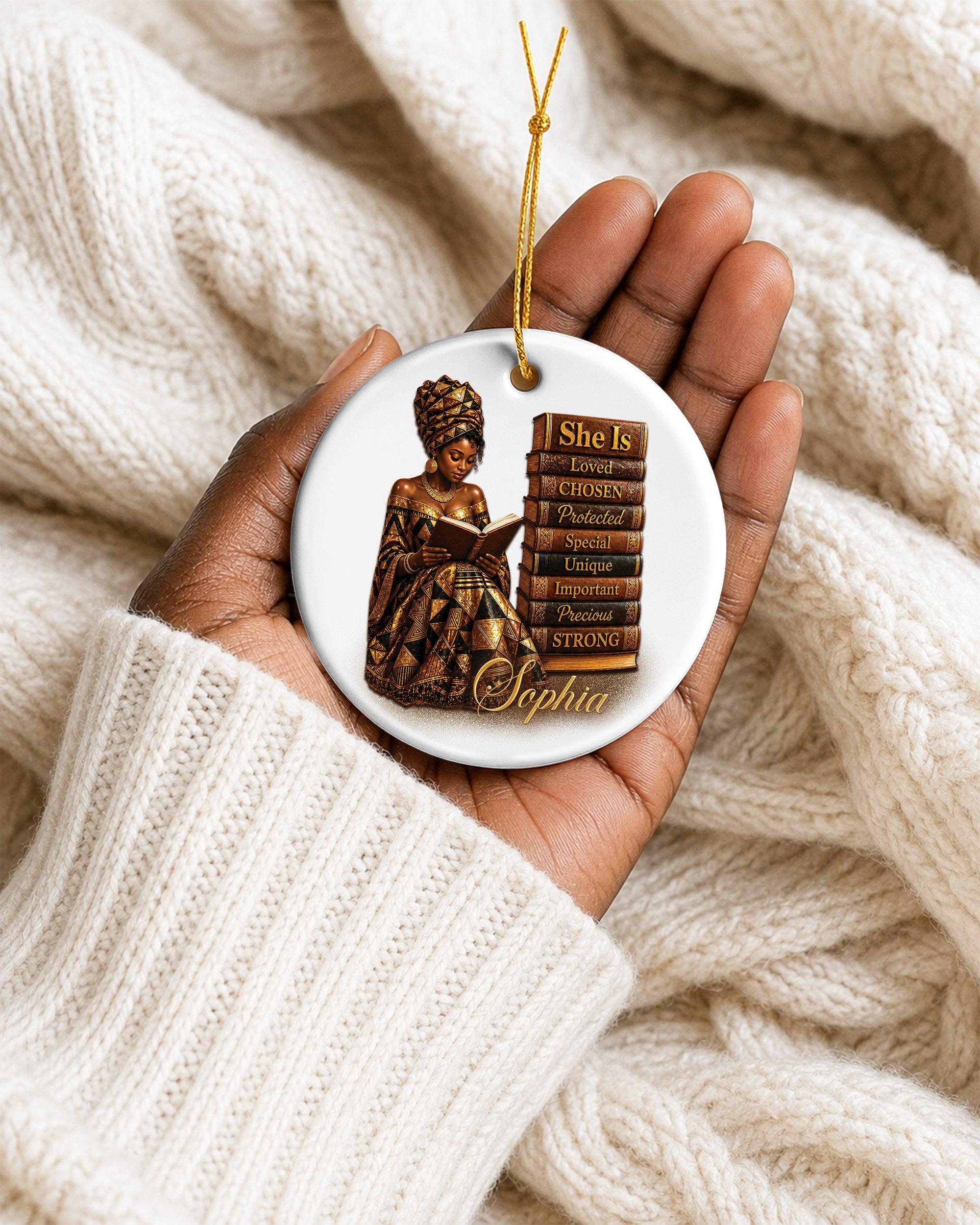 Personalized Black Heritage Ornament - African American Woman Reading Book Christmas Keepsake