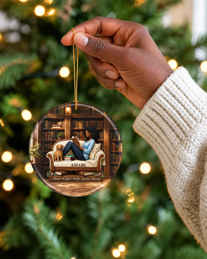 Black Girl Reading Ornament - African American Book Lover Christmas Ornament