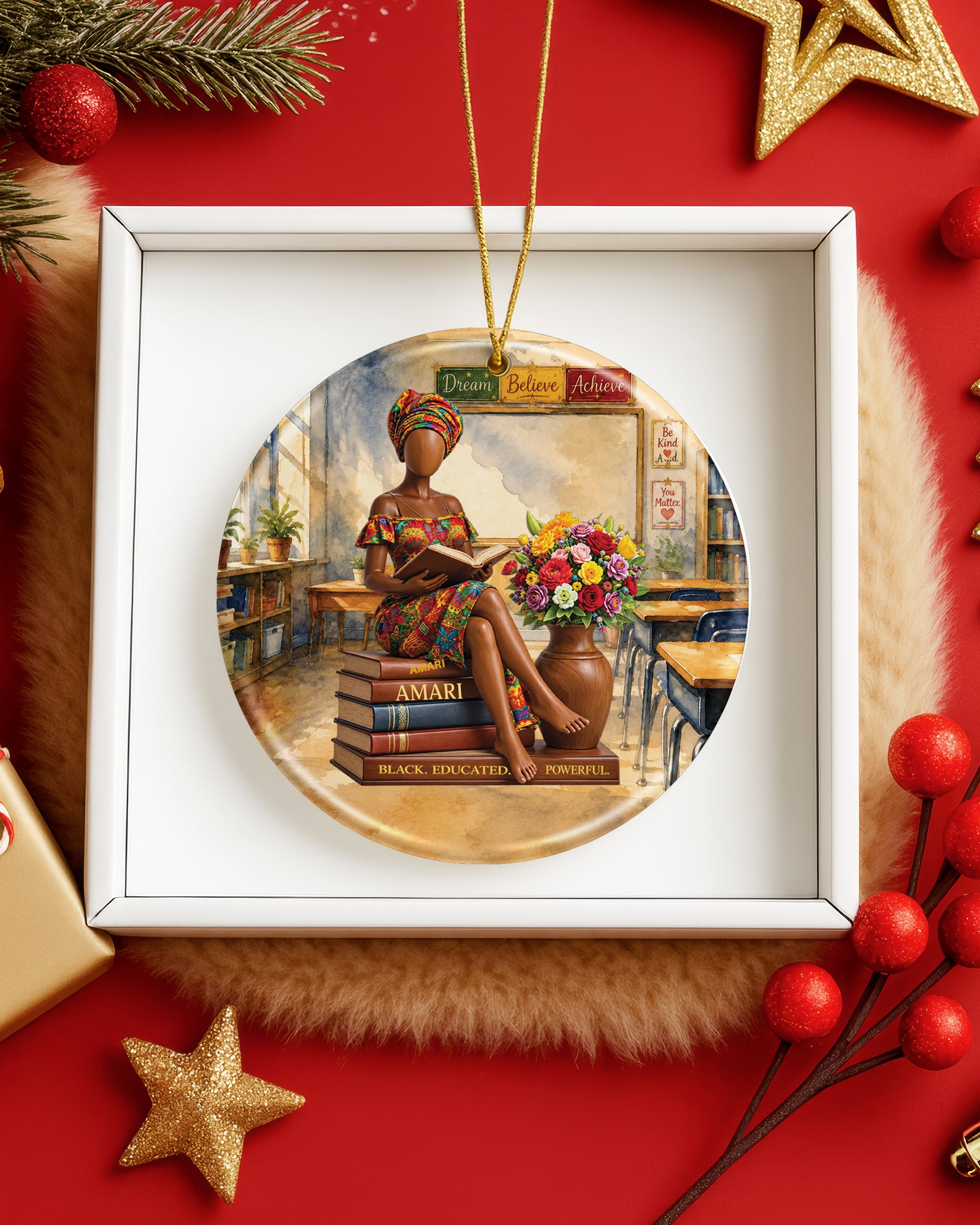 Black Woman Reading Christmas Ornament – Book Lover Gift