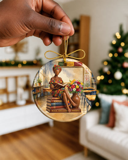 Black Woman Reading Christmas Ornament – Book Lover Gift