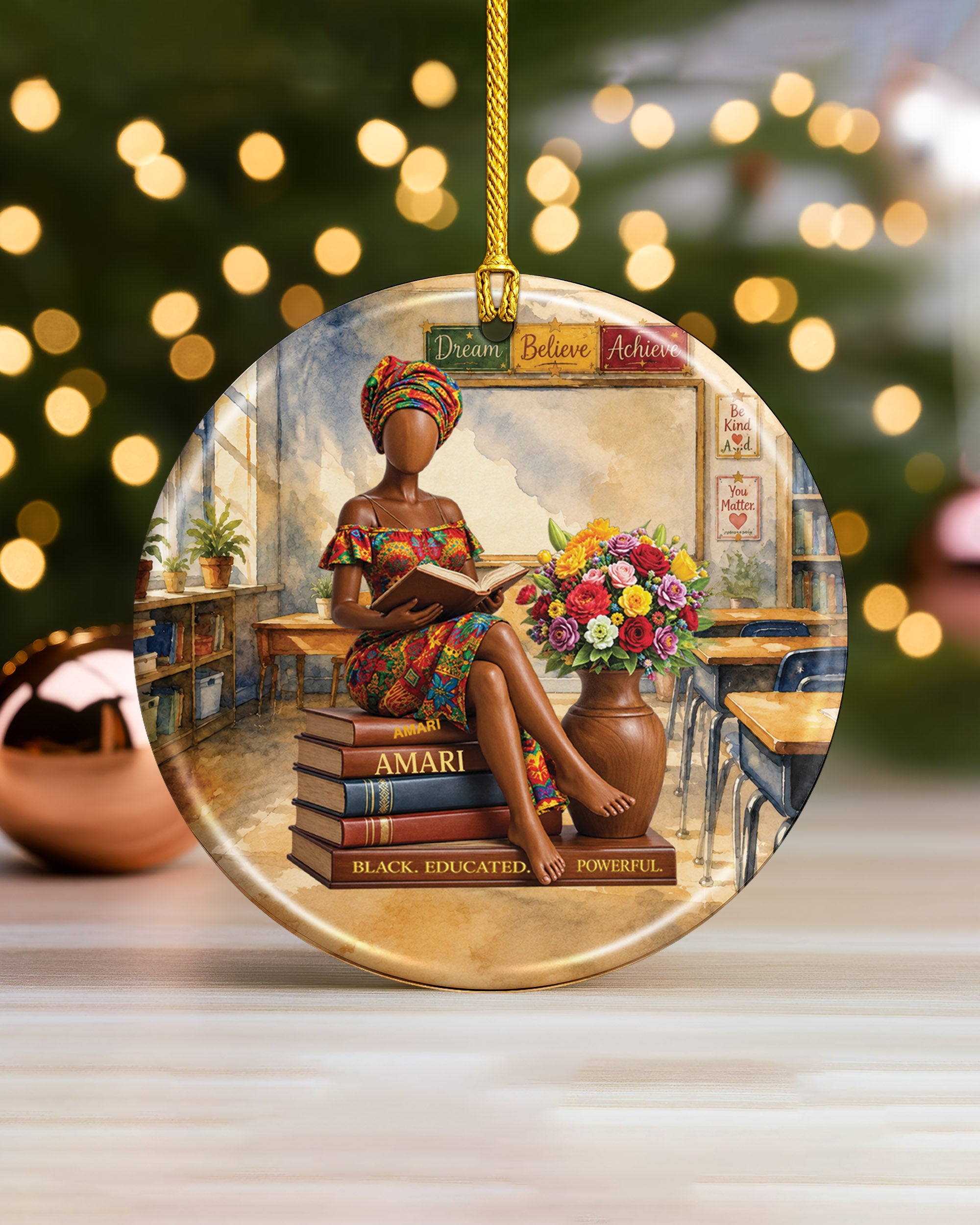 Black Woman Reading Christmas Ornament – Book Lover Gift