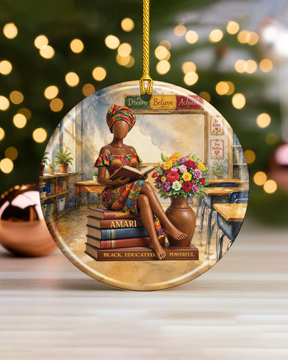 Black Woman Reading Christmas Ornament – Book Lover Gift