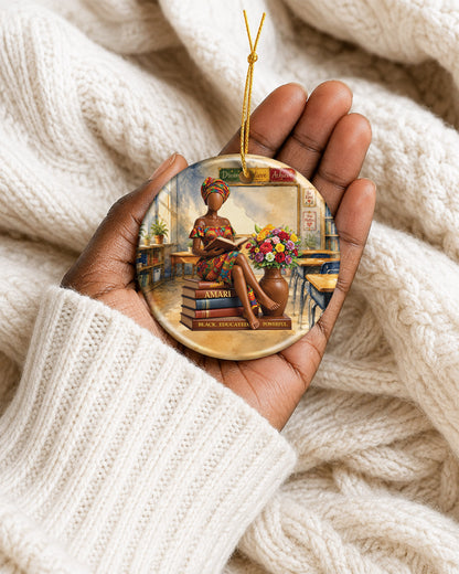 Black Woman Reading Christmas Ornament – Book Lover Gift