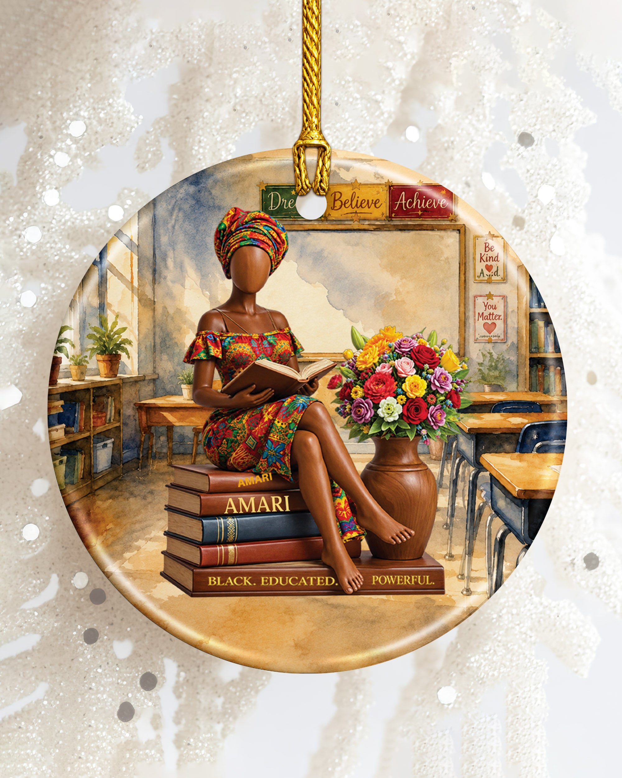Black Woman Reading Christmas Ornament – Book Lover Gift