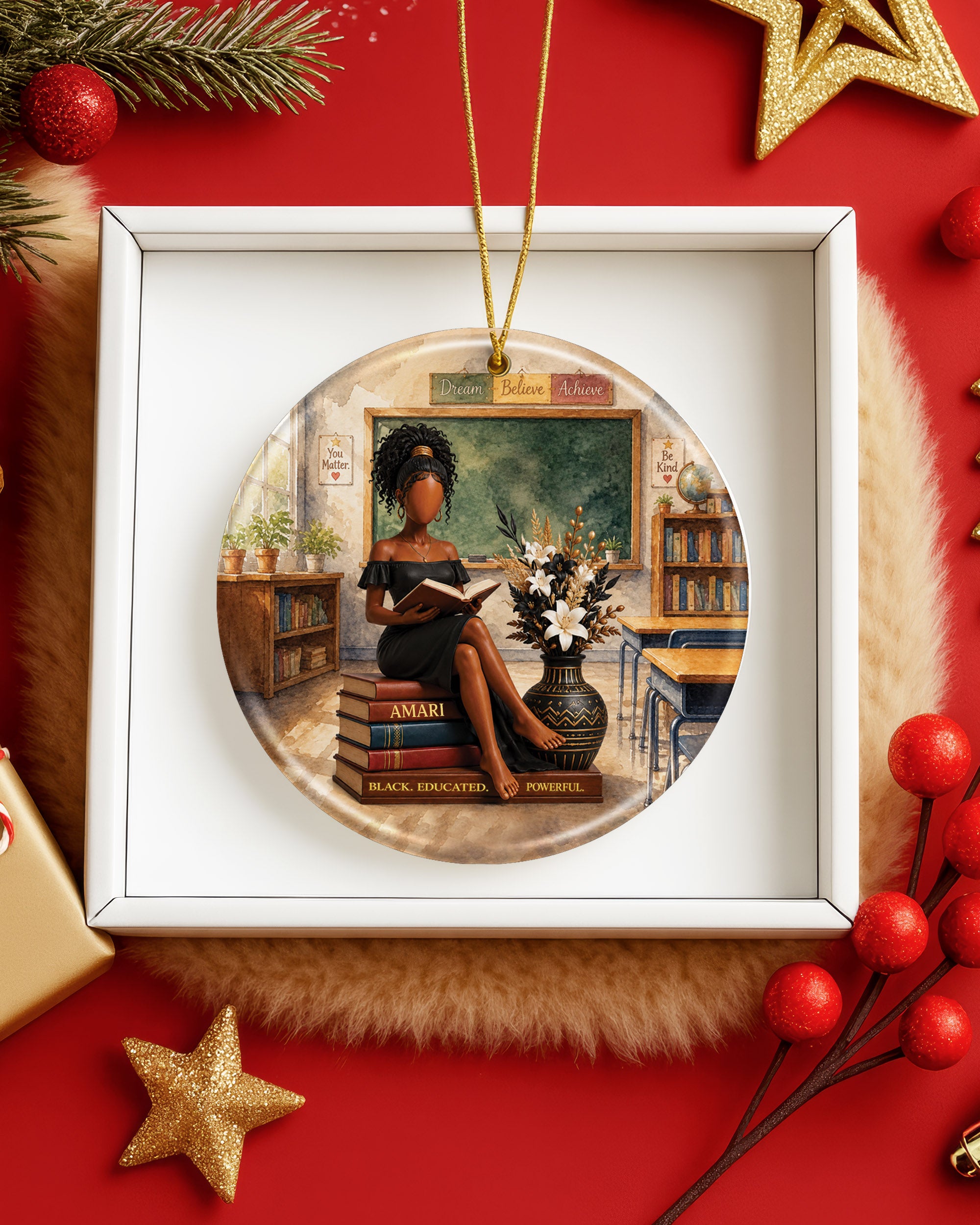 Black Woman Reading Book Christmas Ornament – Educated & Strong