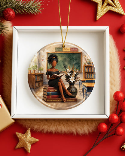 Black Woman Reading Book Christmas Ornament – Educated & Strong