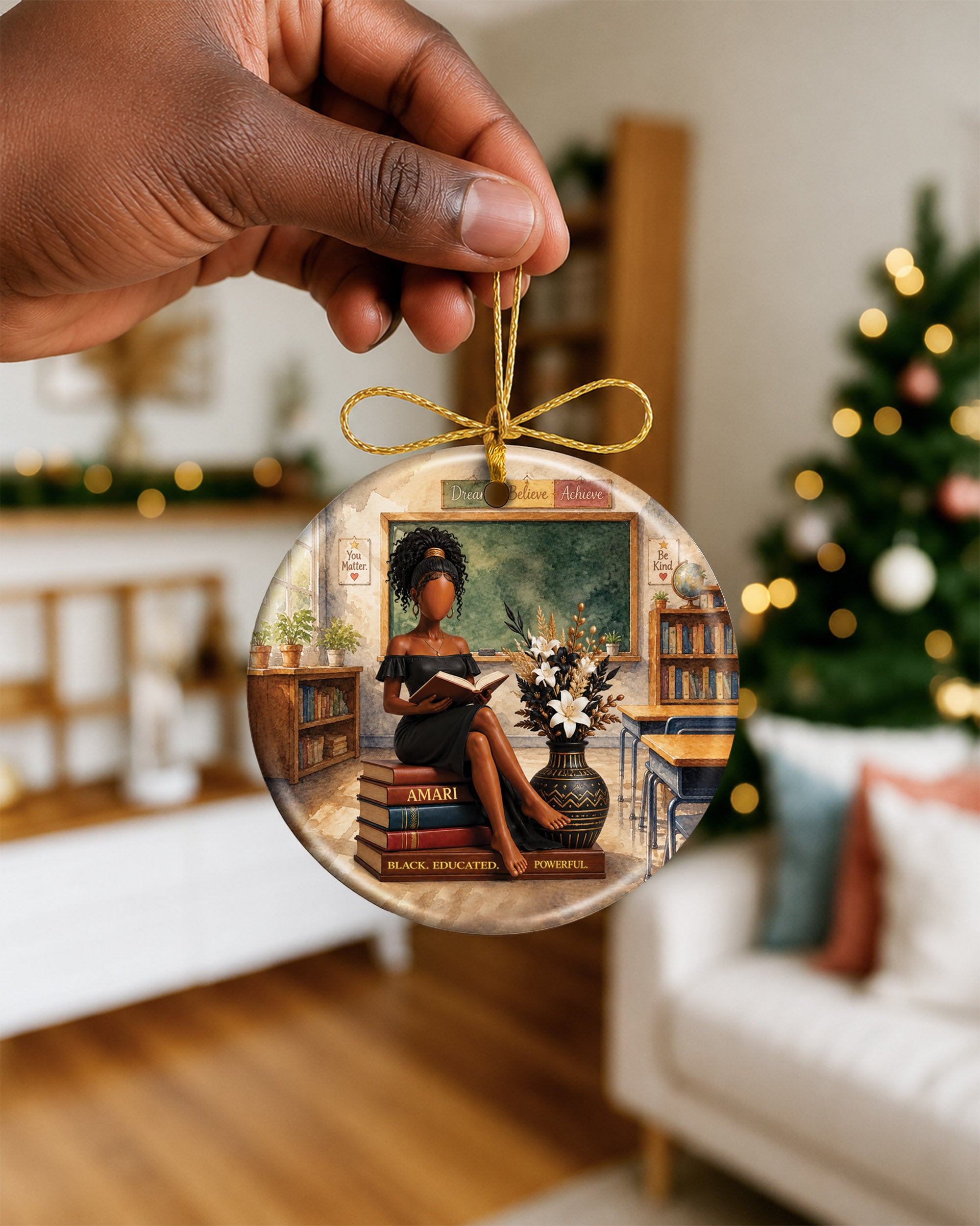 Black Woman Reading Book Christmas Ornament – Educated & Strong
