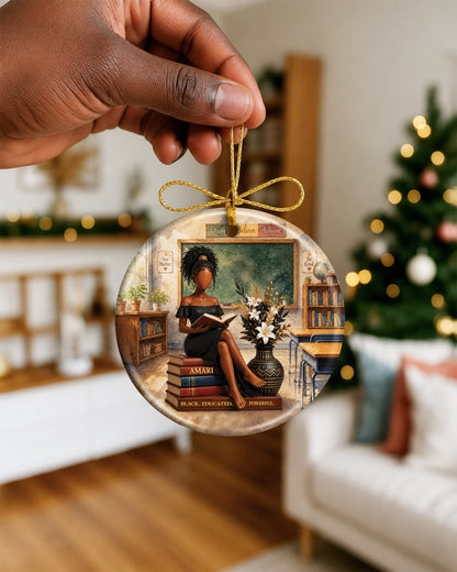 Black Woman Reading Book Christmas Ornament – Educated & Strong