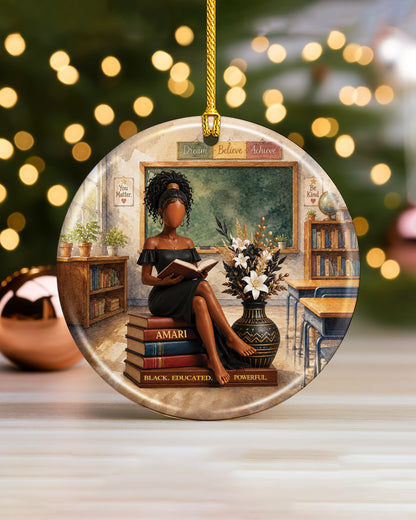 Black Woman Reading Book Christmas Ornament – Educated & Strong