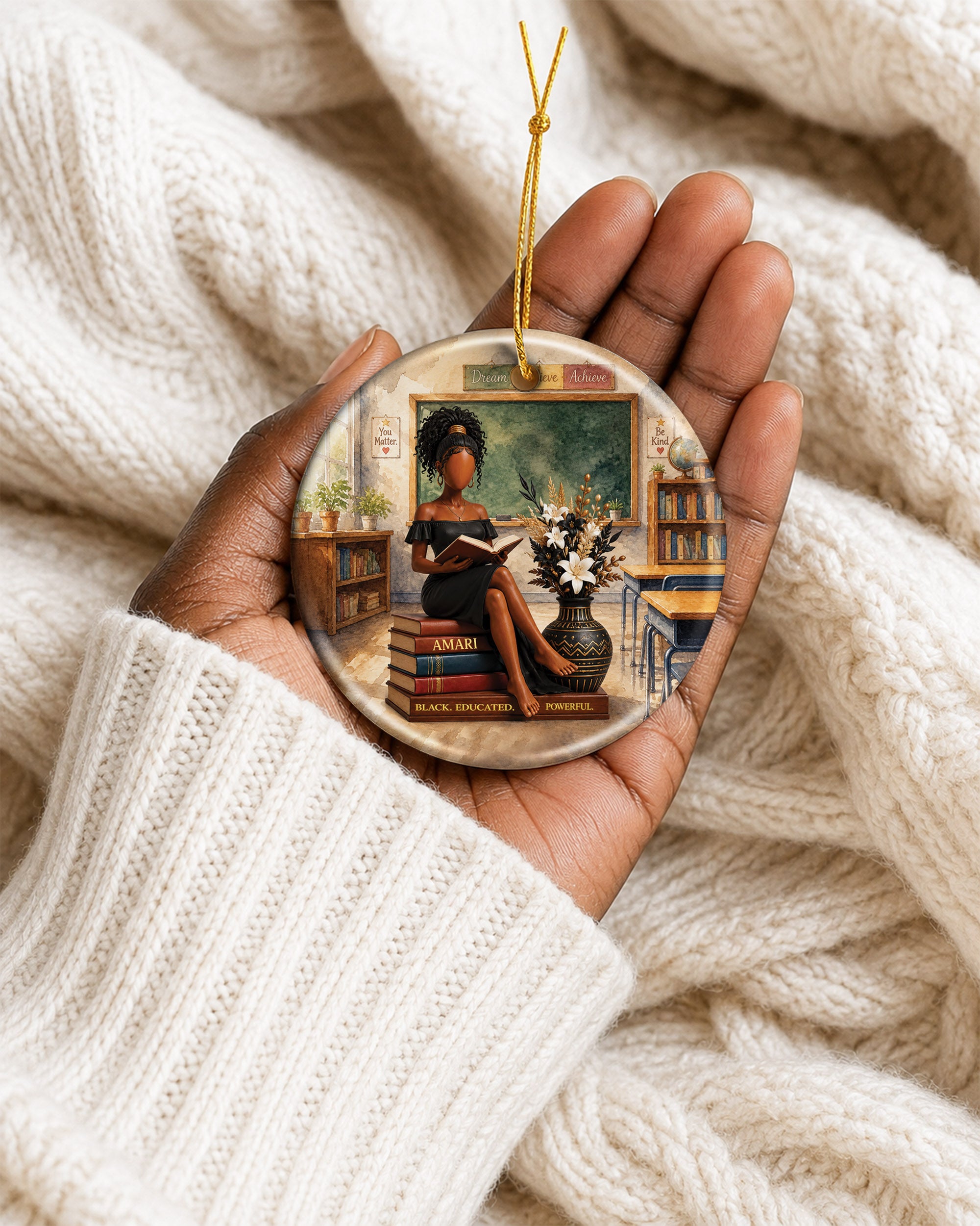 Black Woman Reading Book Christmas Ornament – Educated & Strong