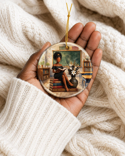 Black Woman Reading Book Christmas Ornament – Educated & Strong