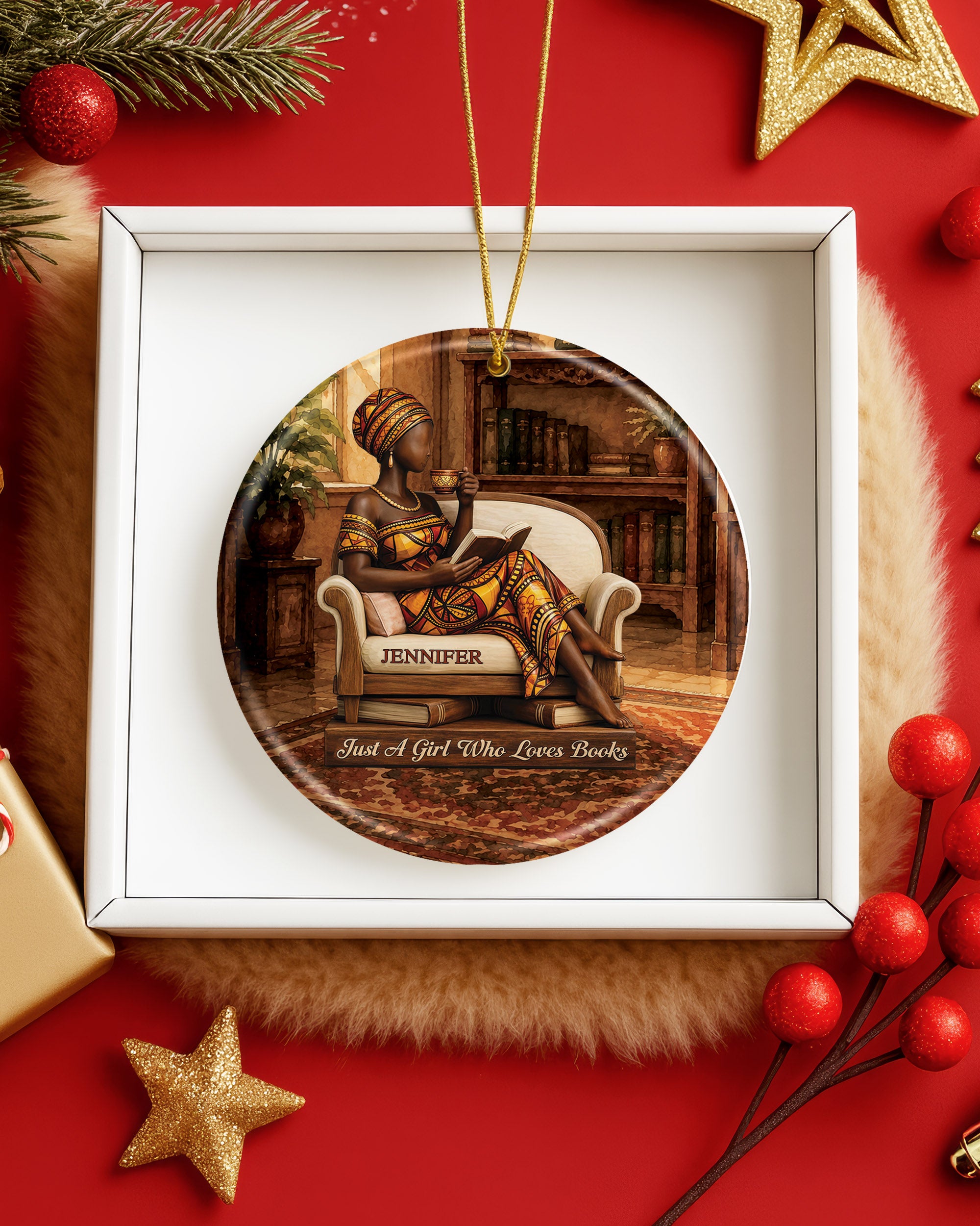 Black Woman Book Lover Christmas Ornament – Just A Girl Who Reads