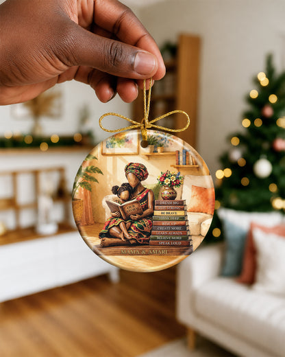 Black Mother & Child Reading Christmas Ornament – Our Story