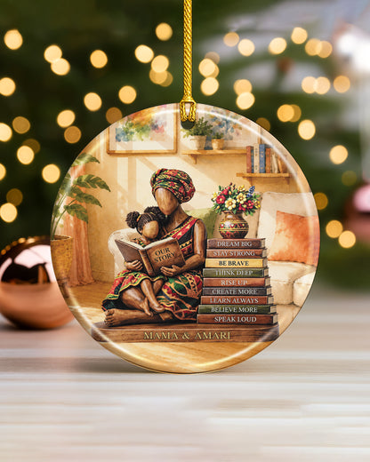 Black Mother & Child Reading Christmas Ornament – Our Story