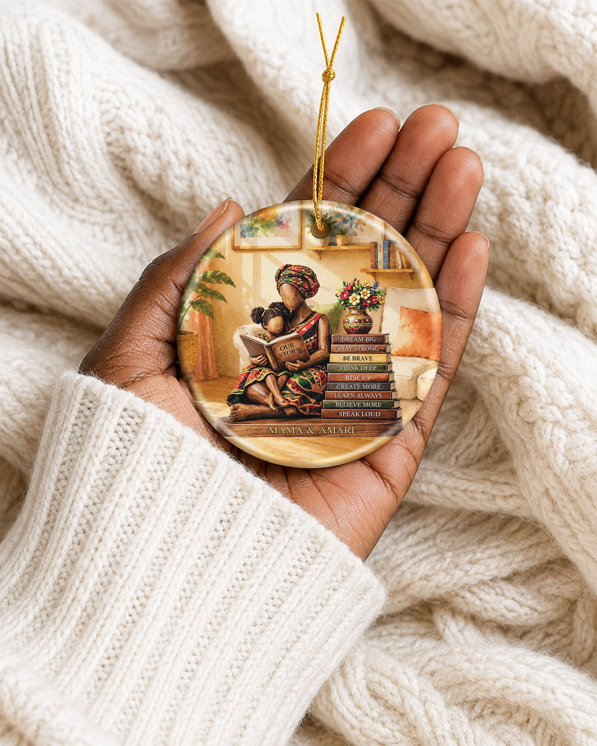 Black Mother & Child Reading Christmas Ornament – Our Story