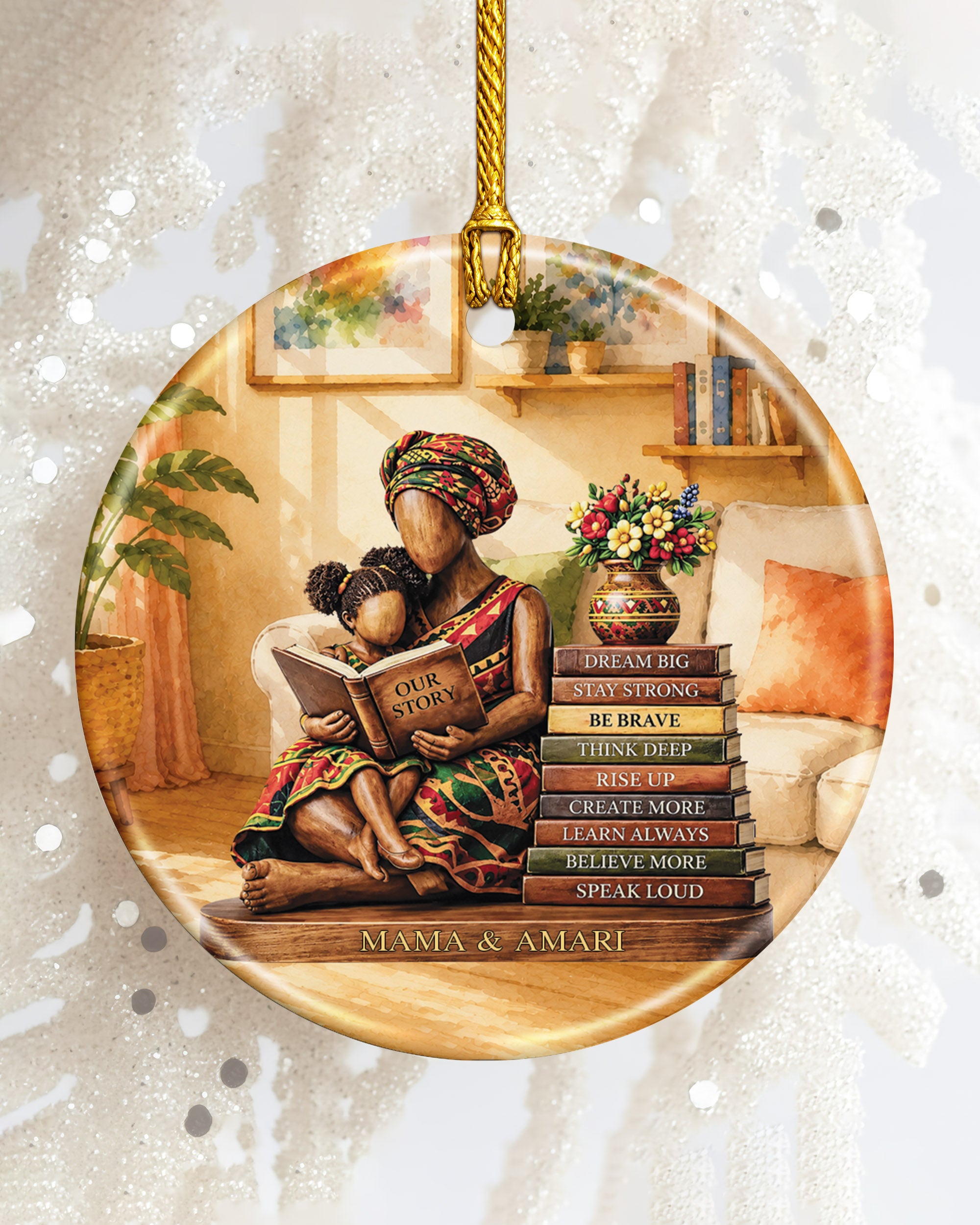 Black Mother & Child Reading Christmas Ornament – Our Story