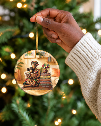 Black Mother & Child Reading Christmas Ornament – Our Story